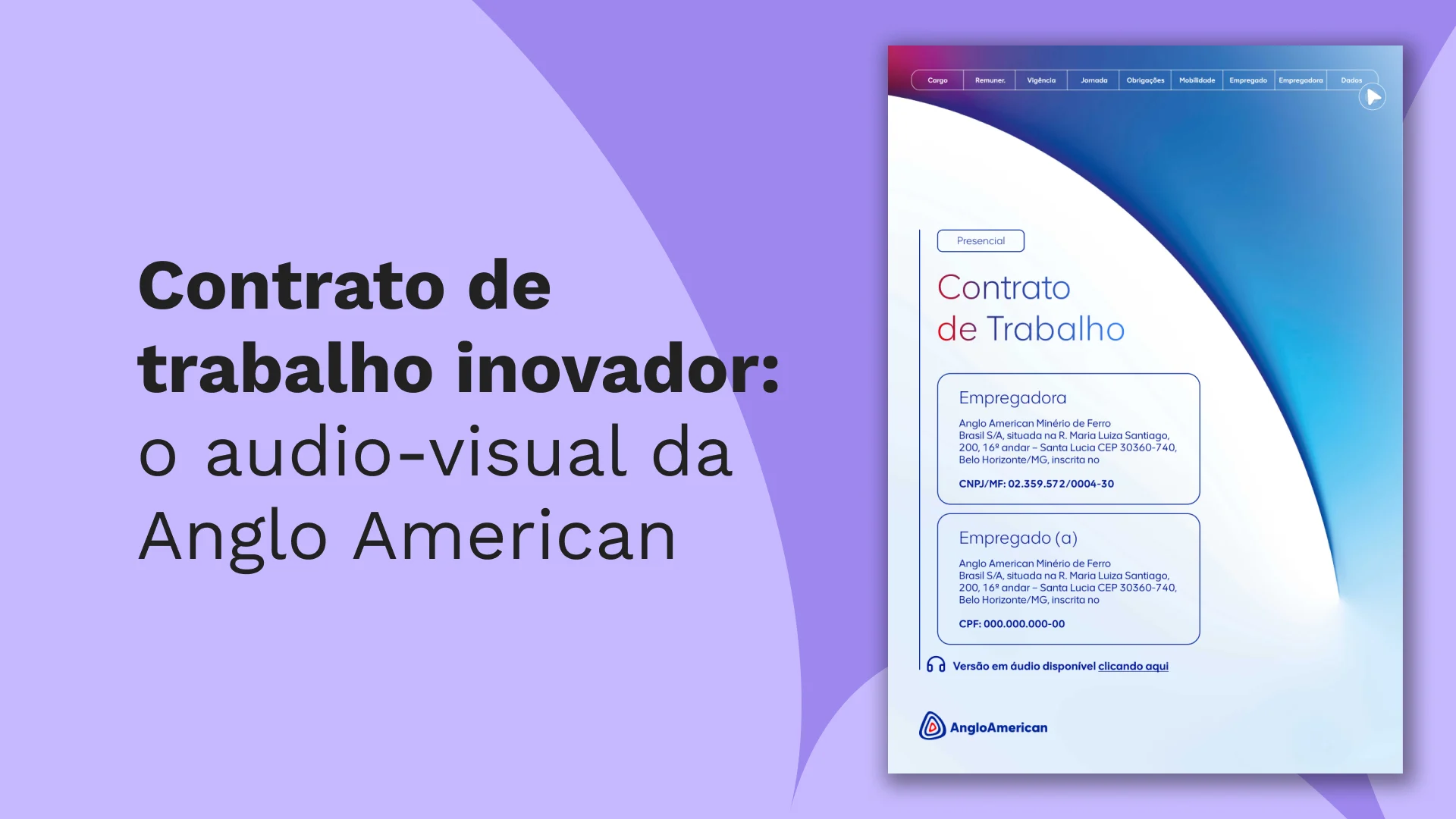 Contrato de trabalho inovador - o audio visual da angloamerican