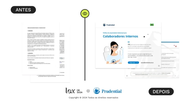 Antes e depois da Política de Propriedade Intelectual da Prudential com aplicação do Visual Law