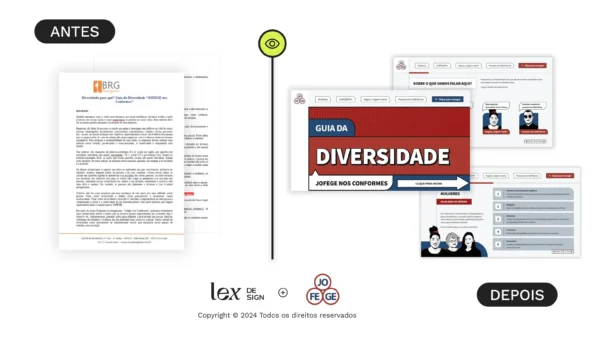 Antes e depois do Guia de Diversidade da JOFEGE com Visual Law