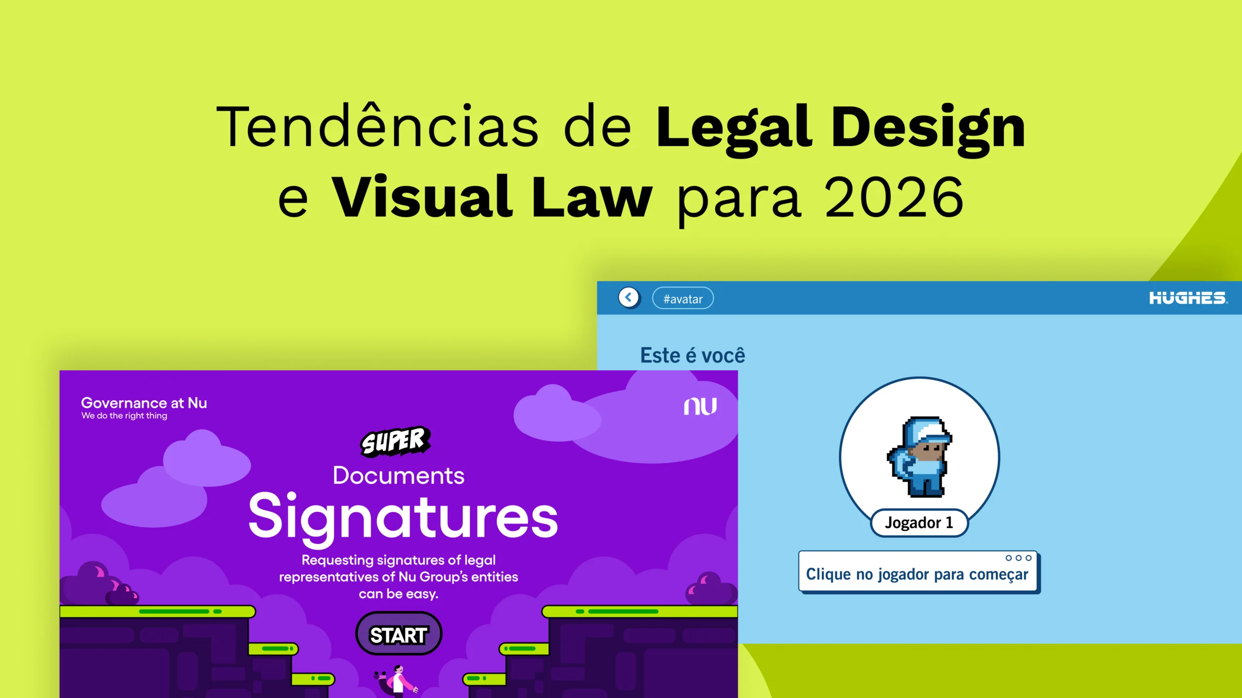Capa do artigo Tendências de Legal Design e Visual Law para 2026 com cases da Nubank e Hughes gamefficados