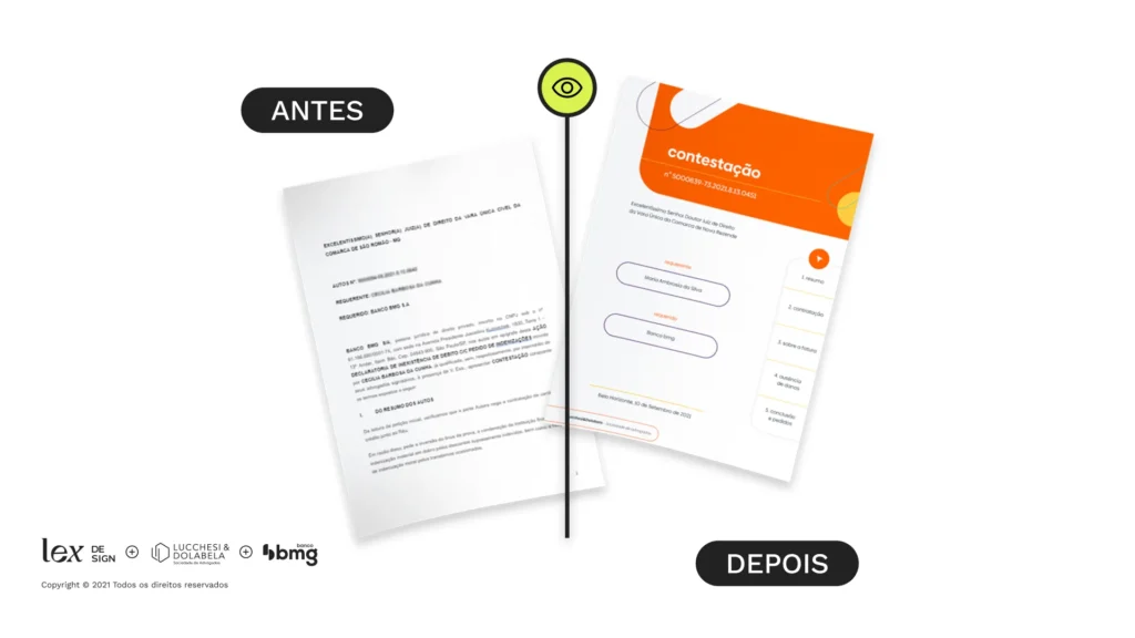Antes e depois da contestação/defesa/petição do Banco BMG com Visual Law